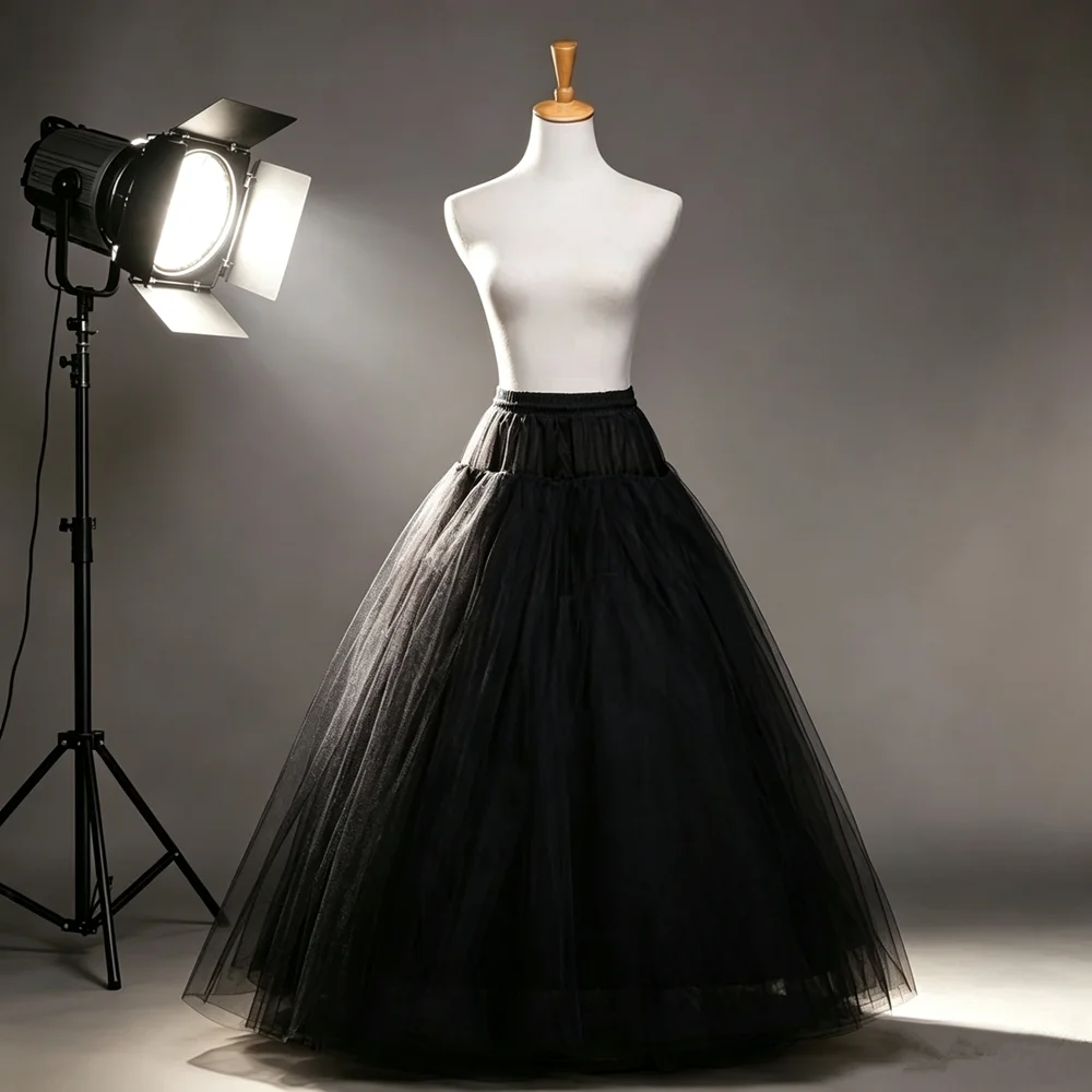 Black White 4‑Layer Boneless Hard Tulle Petticoat A‑Line Crinoline Underskirt for Gothic Gown Wedding Dress Halloween Cosplay