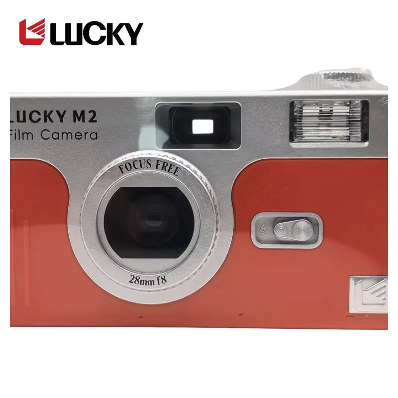 LUCKY New 35mm Film Camera M2 Lucky Focus Free Reusable Built in Flash Multiple Colors Package Portable Camera Red White Color