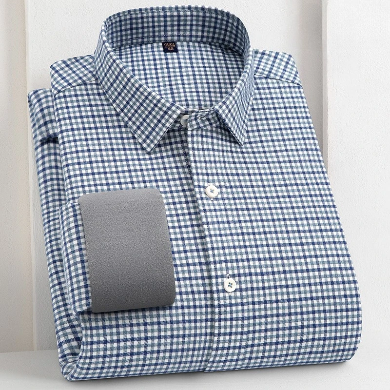 New in shirt 100%cotton brushed winter warm long sleeve shirts for men slim fit casual thicken plaid tops soft designer clothes