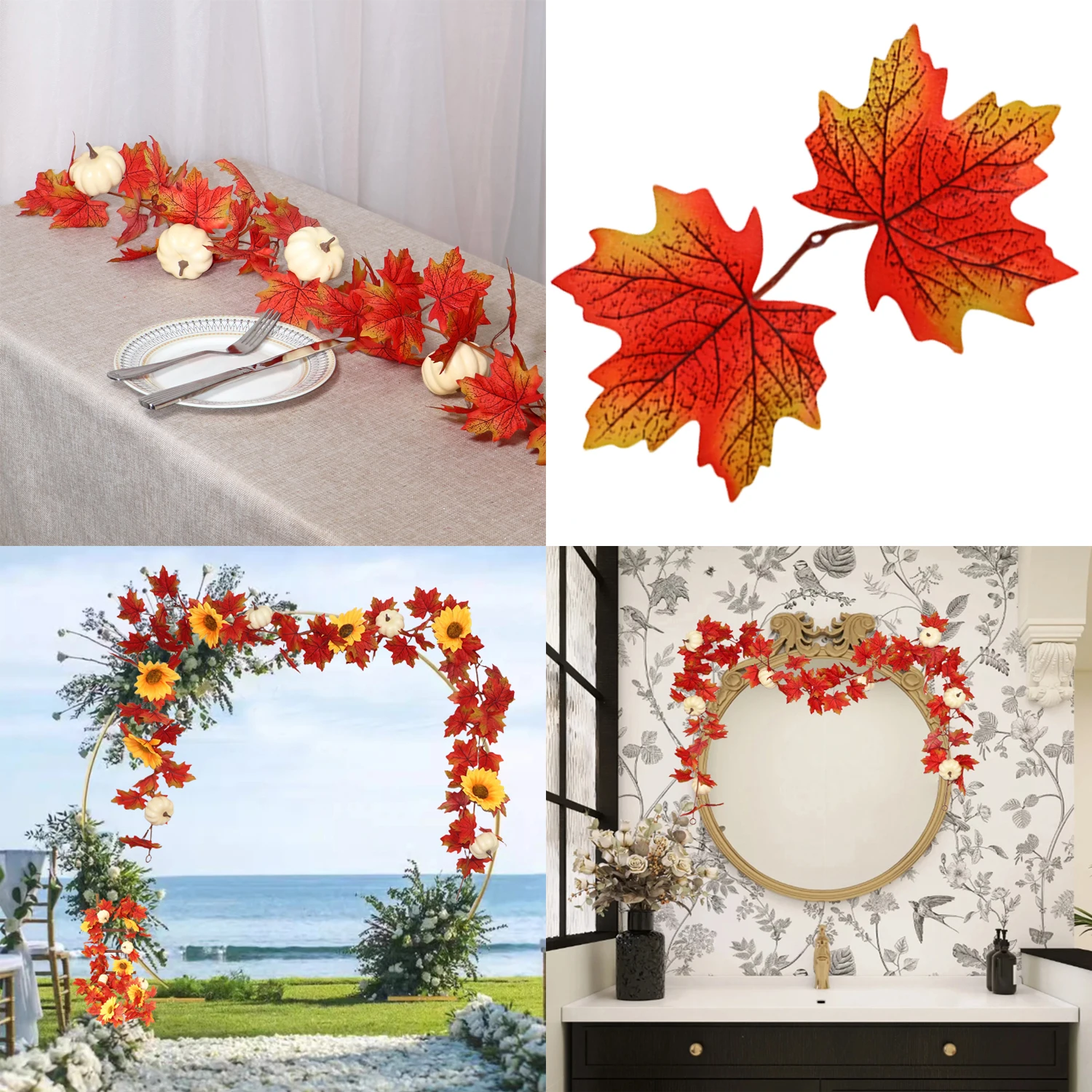 10pcs Artificial Maple Leaf Fall Maple Leaf Garland Fall Leaf Vines For Home Room Decor Garden Wedding Party Halloween Christmas Decor Autumn