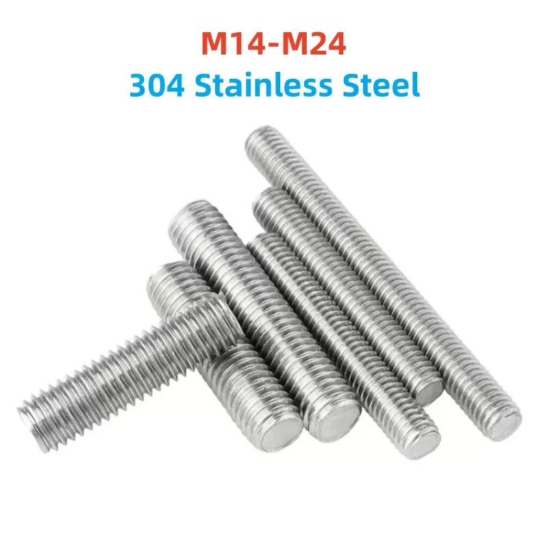 304 Stainless Steel Full Threaded Rod Bolt M14 M16 M18 M20 M22 M24 Fully Metric Headless Bolt Thread Stud Rods Screws