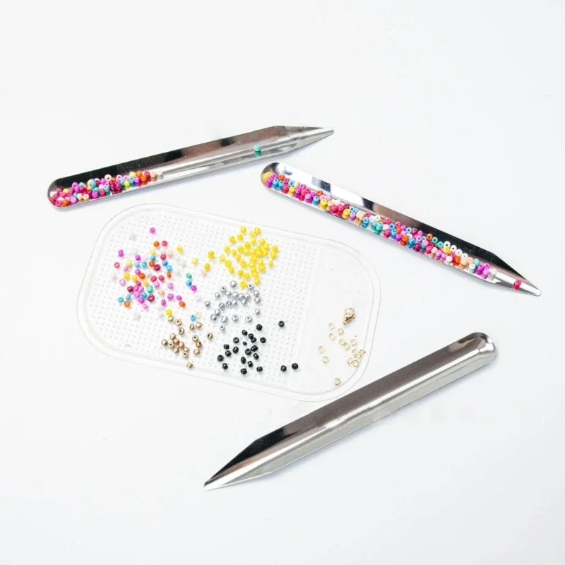Bead Spoon and Washable Silicone Non Slip Mat 2Pcs Set for Jewelry Making Bead Pick Up Storage Organizer DIY Craft Tools