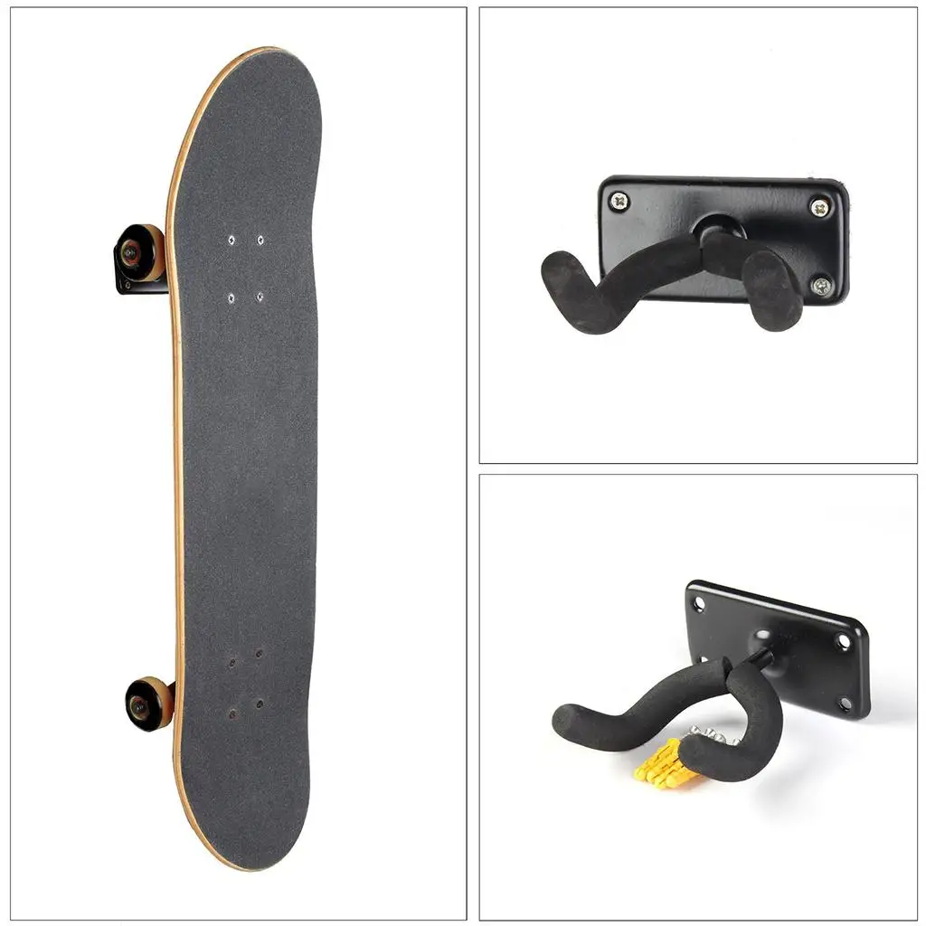 Longboard Deck Wall Mount Iron Hanger Vertical Skateboard Rack with EVA Protection for Home Wall Support