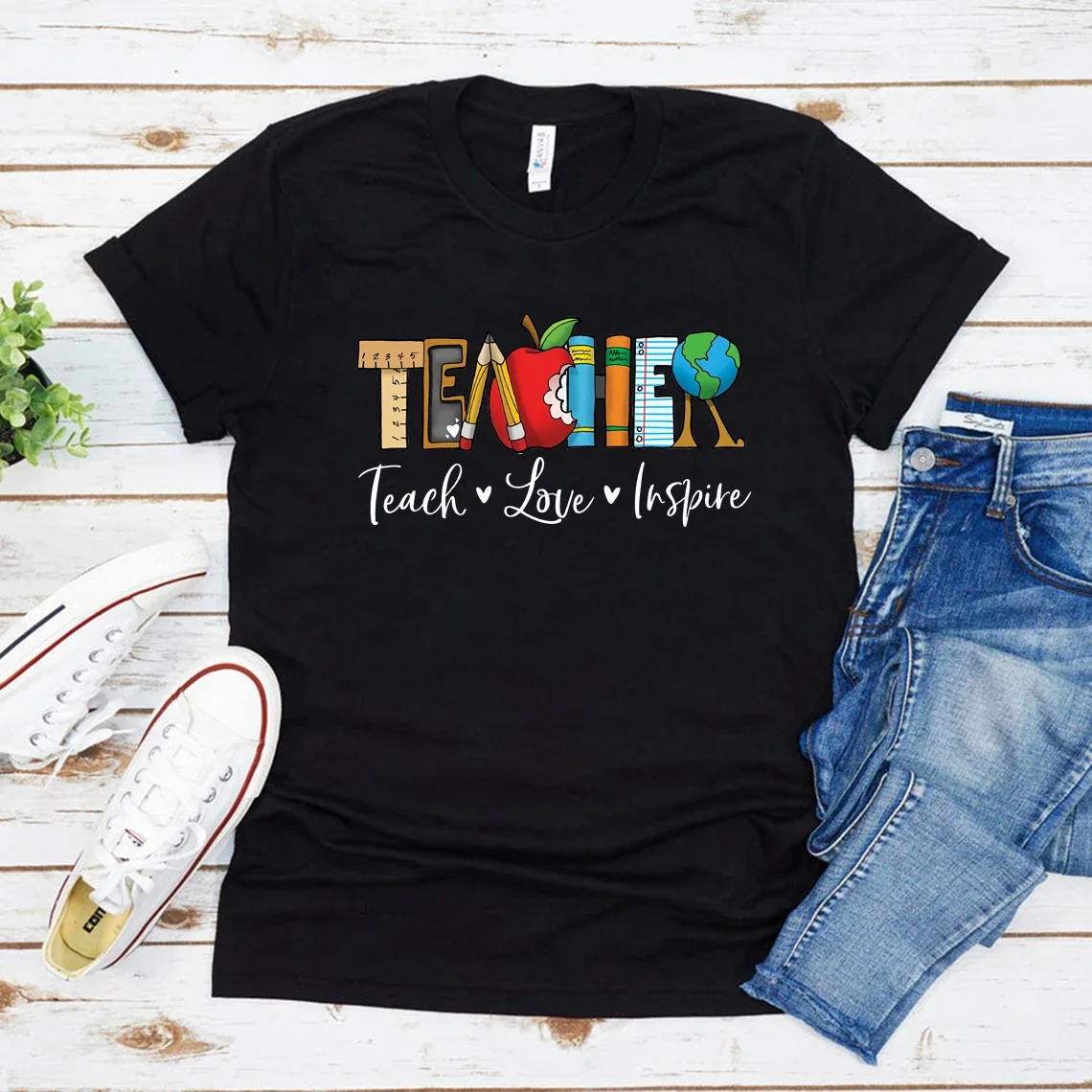 Inspirational Teacher Women Shirts Teach Love Inspire Shirt Back To School Tee Teacher Appreciation Tshirts  Casual Tops