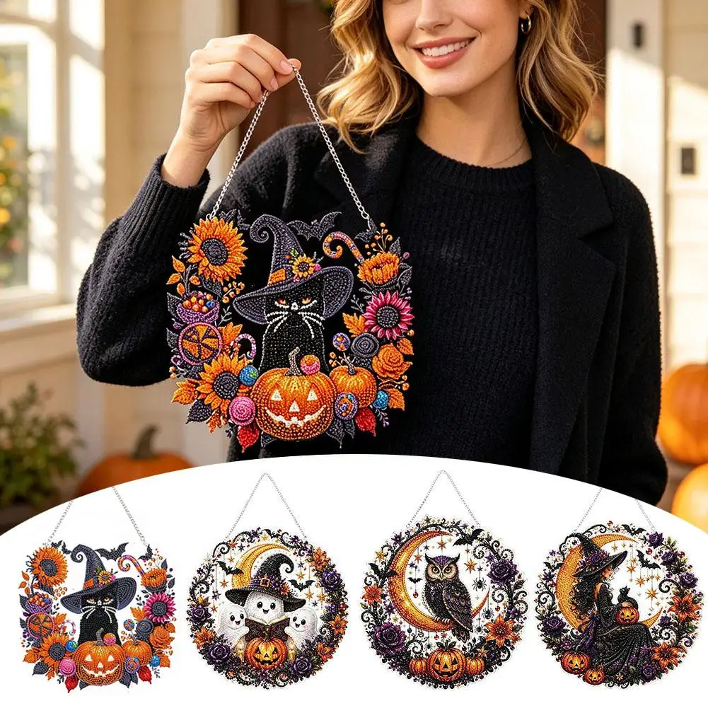 Halloween Acrylic DIY Home Decoration Creative Black Cat Moon Skull Pumpkin Diamond Painting Gifts Handmade Festival Ornaments