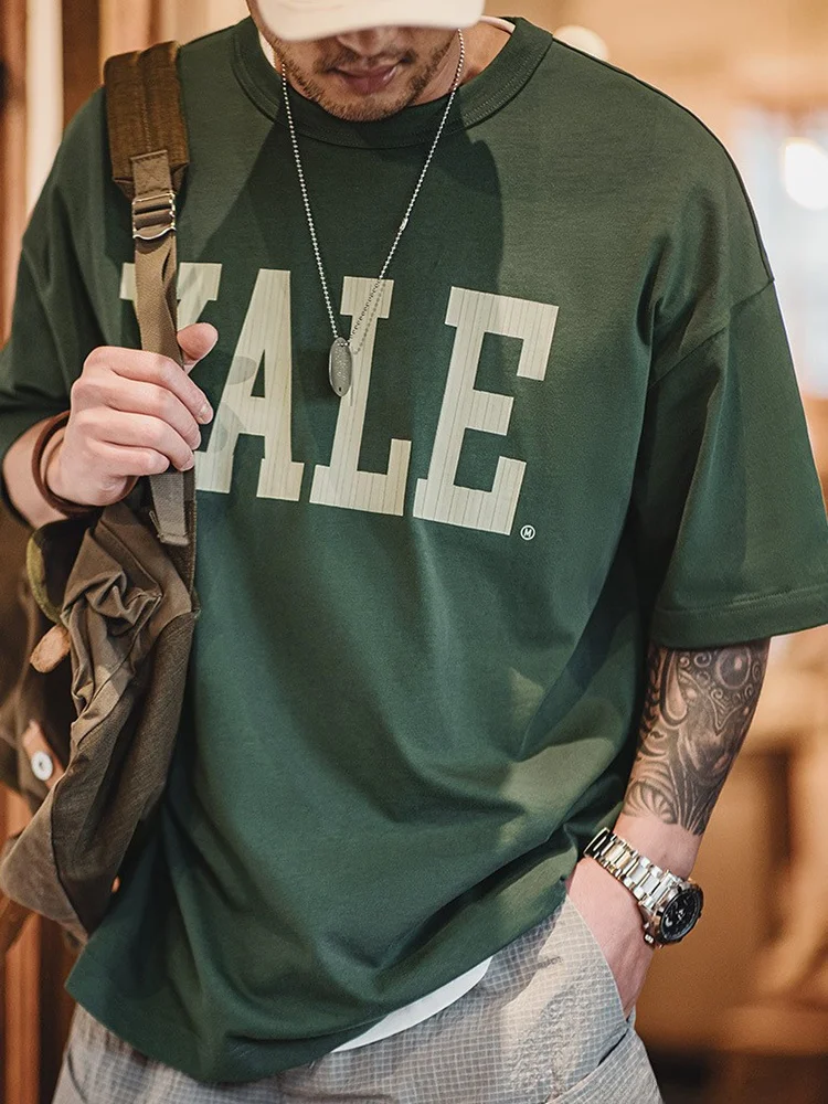 

Мужская летняя футболка Maden American с контрастным цветным буквенным принтом, короткий рукав, хлопок, в университетском стиле