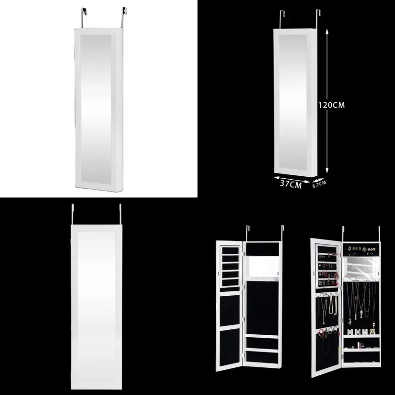 Luxury Wall Mounted Wooden Jewelry Cabinet Organizer with Full Length Mirror for Bedroom Door Storage