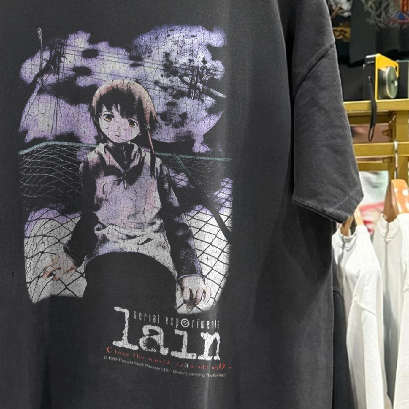 1999 Serial Experiments Lain Washed T-Shirt Black  Summer Streetwear Oversized Loose Casual