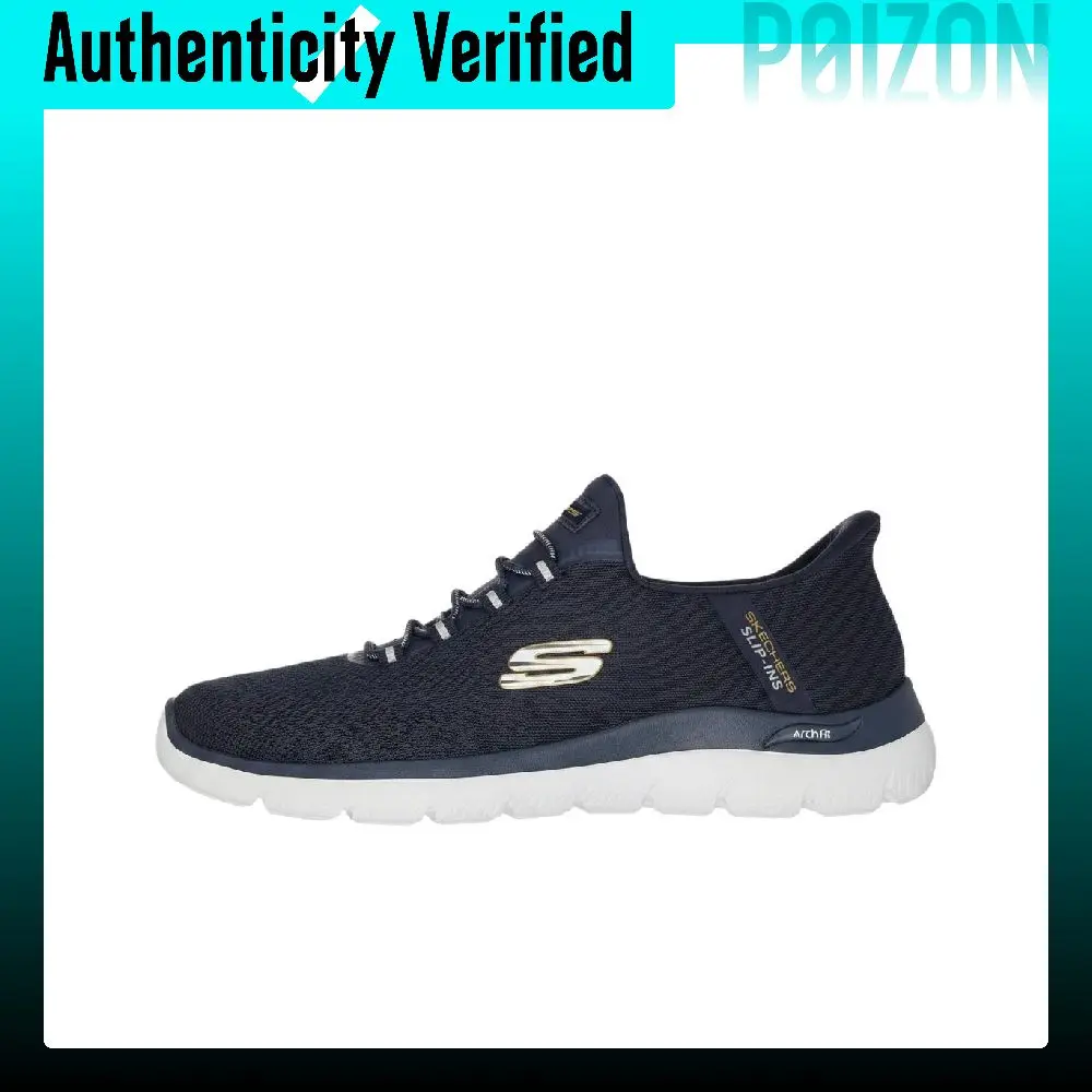 Zapatillas de senderismo Skechers Arch Fit Summit para hombre, de caña baja, color azul oscuro, modelo 233177-NVYL.