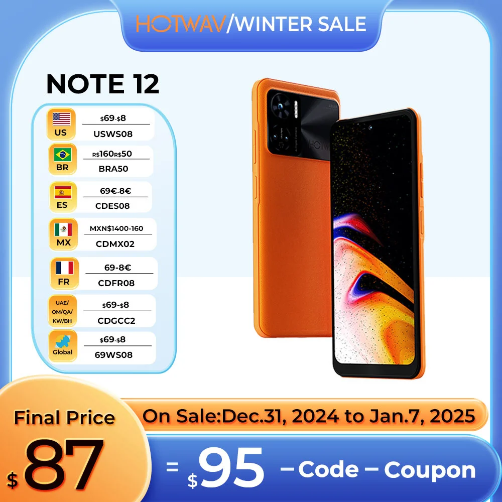 Global HOTWAV Note 12 Mobile Phone Android 13 8GB+128GB Smartphone 48MP+16MP Camera 20W Fast Charge Cellphones NFC+6180mAh Phone