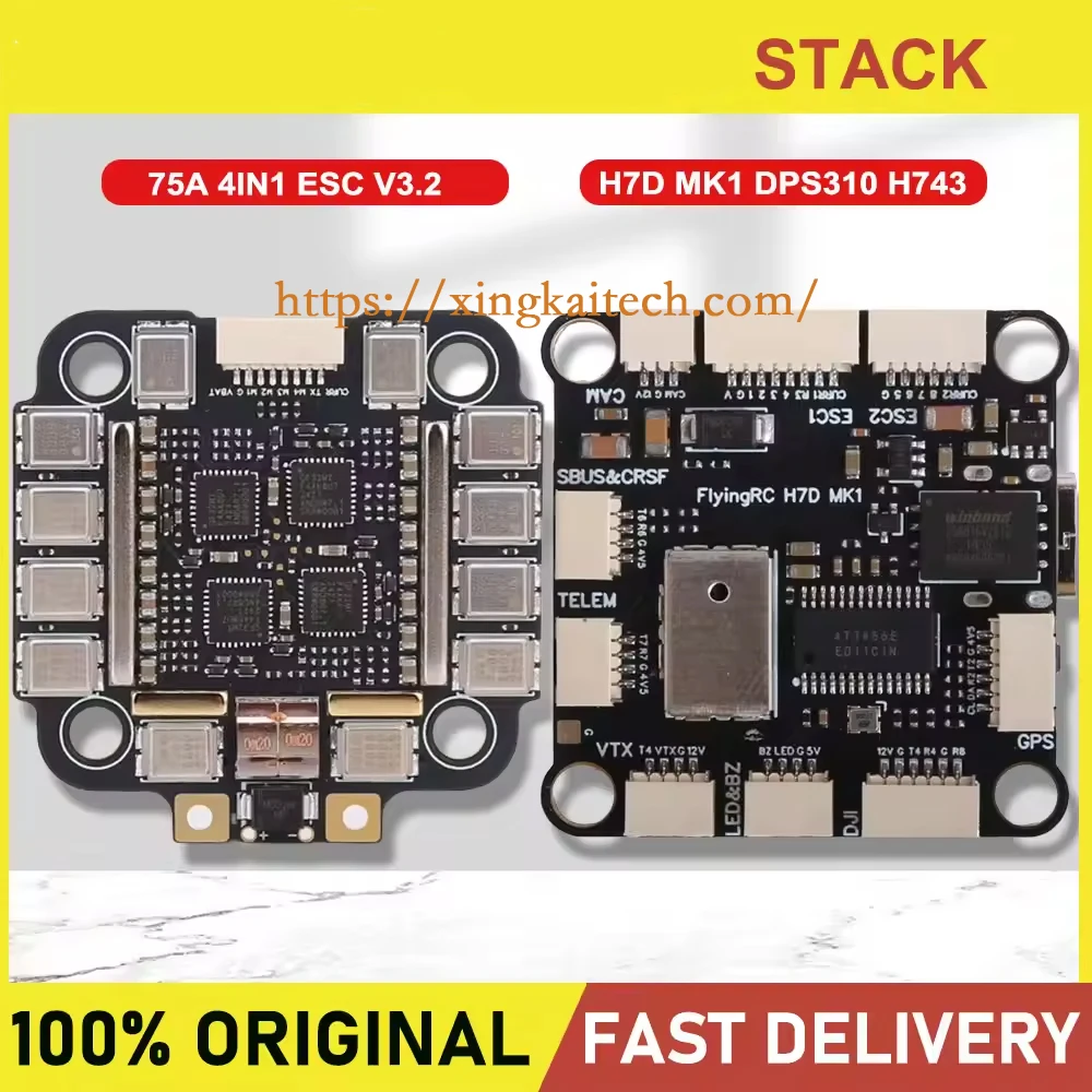 

FlyingRC STACK 75A 4IN1 ESC V3.2 и H7D MK1 DPS310 H743 Поддержка управления полетом AP/INAV/BF/Rotor Flight Firmware/FPV RC Drone