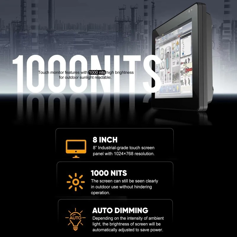OEM ODM Services 8 Inch 4:3 Marine/Yachts Displays 1000Nits Outdoor Ag+Glass IP65 Waterproof Industrial Touch Screen New
