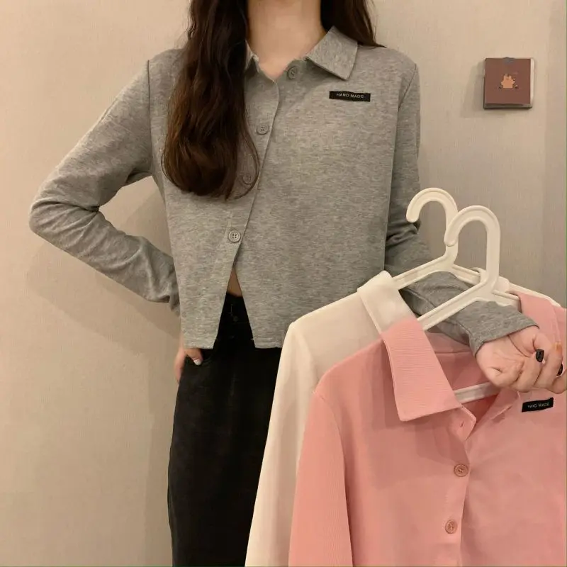 Women's Petite Shirt Short Length Irregular Slit Design Diagonal Button Placket Regular Shoulder Long Sleeve Tee