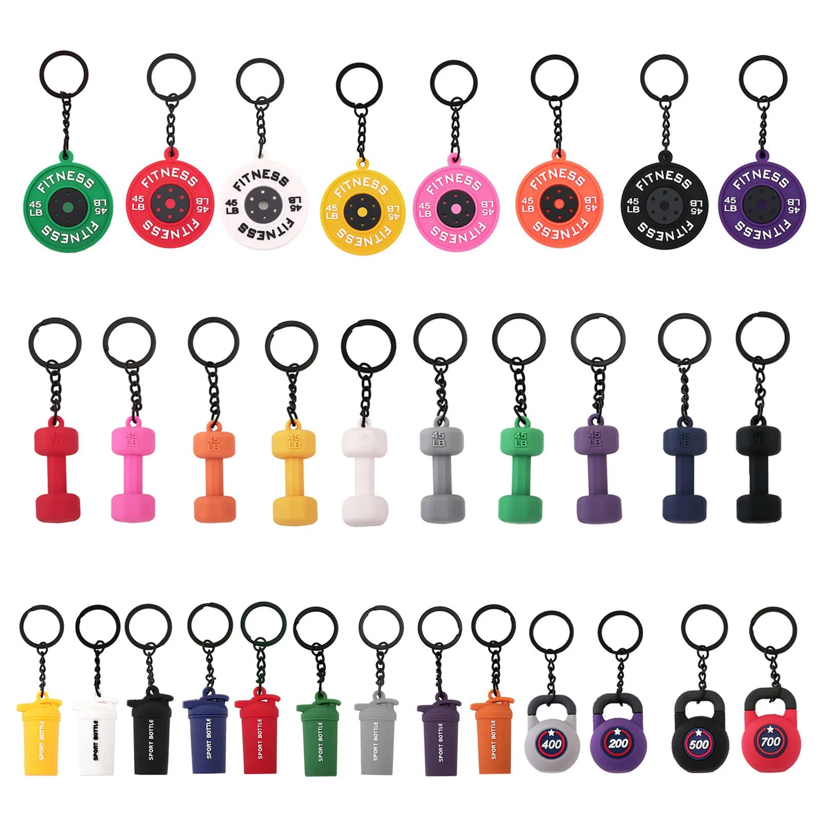2025 HOT! Fitness Keychain Gym Barbell Key chain Weightlifting Keyring Silicone Weight Plate Gym Gifts Workout Gifts Bag gift