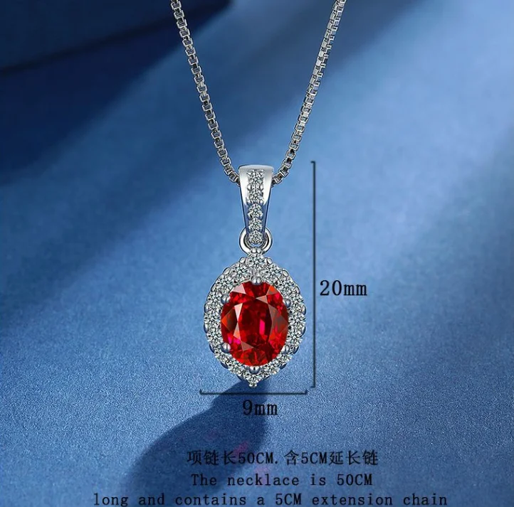 Oval Egg Shape Created Red Ruby Natural Garnet 925 Sterling Silver Jewelry Set Earring+Necklace+Ring for Women Gemstone Jewelry view 3