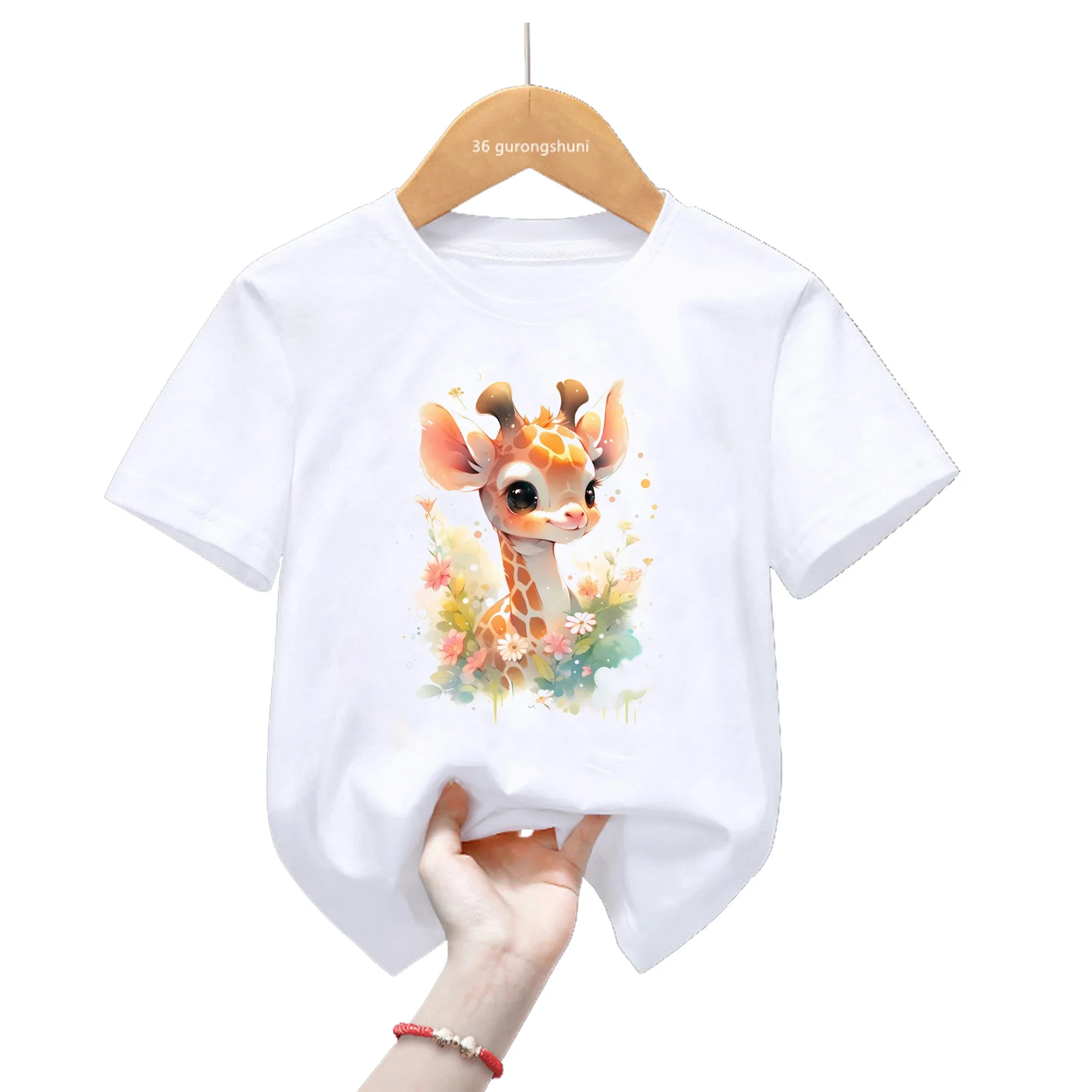 

Lovely Giraffe Deer Animal Print Tshirt Girls/Boys Harajuku Kawaii Kids Clothes Summer Short Sleeve Children'S Clothing T-Shirt