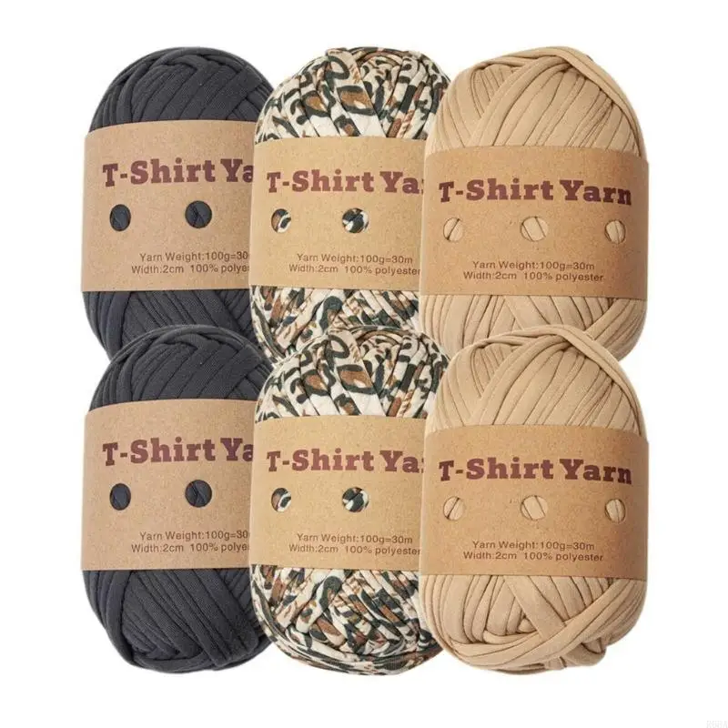 

R66A Pack of 6 T-shirt Yarn Knitting Yarn Multicolor Polyester Strips for DIY Crochet Project for Making Bags, Basket