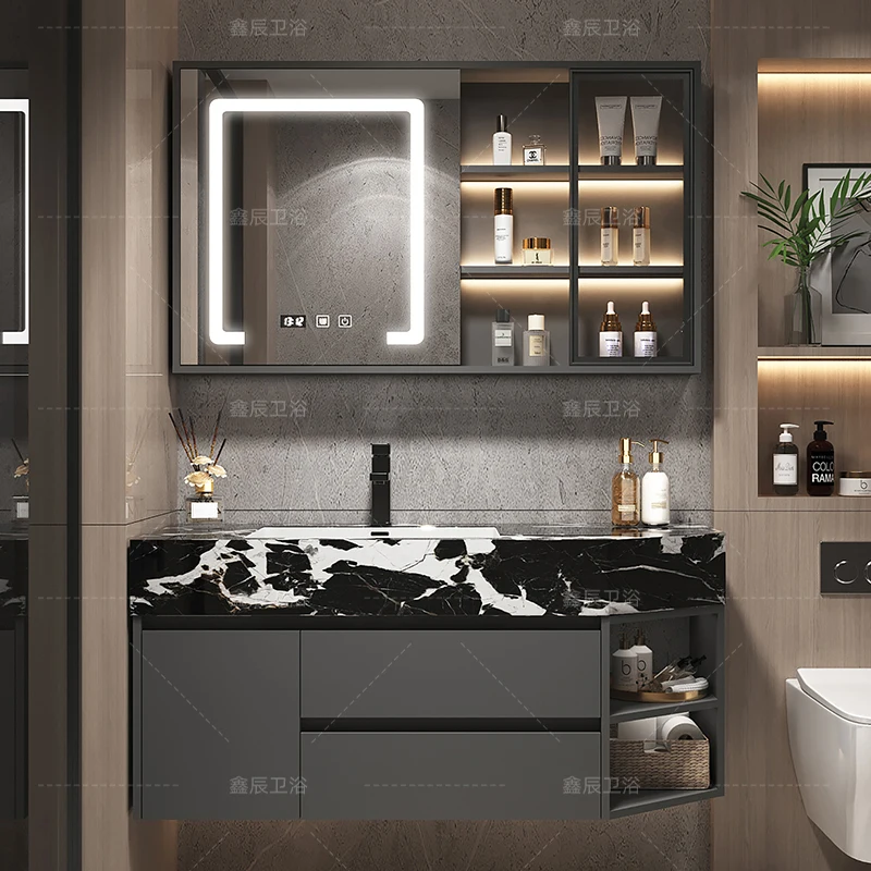 

Customized Modern Bathroom Cabinet Simple Rock Seamless Basin Bathroom Cabinet Washbasin Combination Badkamer Kast Furniture