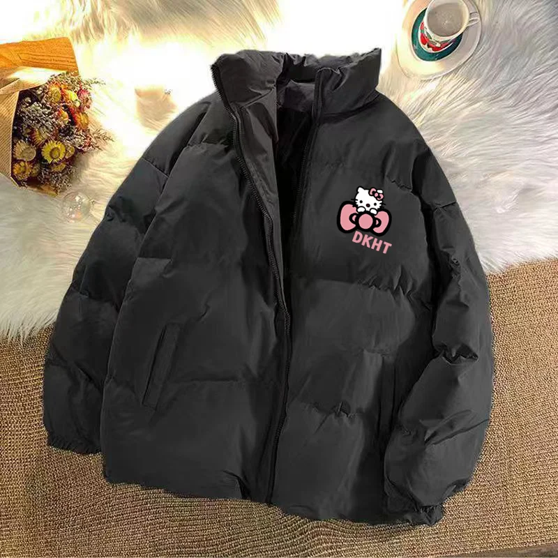 Harajuku New Kawaii Pattern Coats Autumn Winter Couple Down Jacket for Women with Stand Up Collar Loose Thickened Zipper Jackets