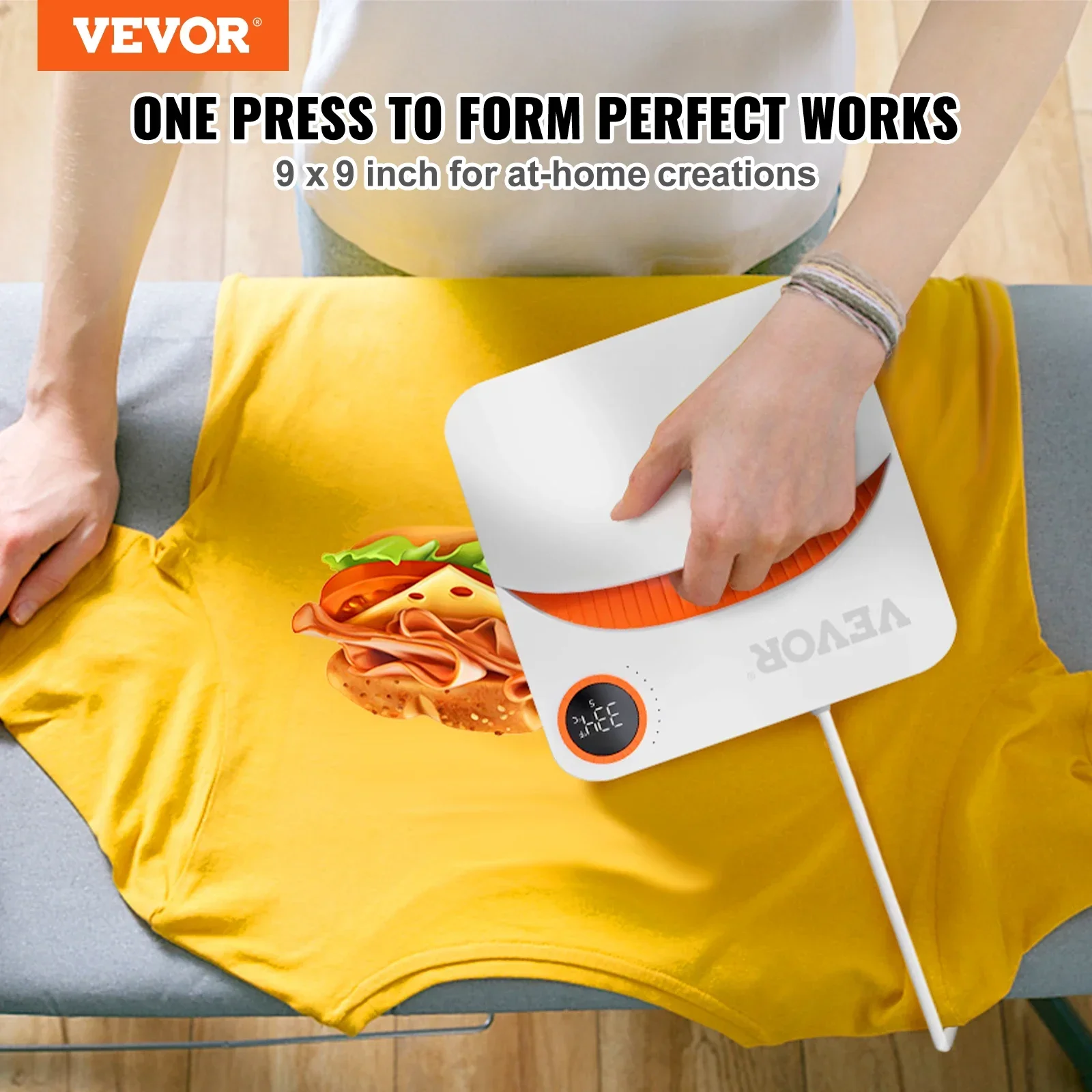 VEVOR Heat Press Machine 9x9inches Portable Shirt Printing Easy Iron-on Press for T-Shirts/Pillows/Bags/HTV Vinyl Projects