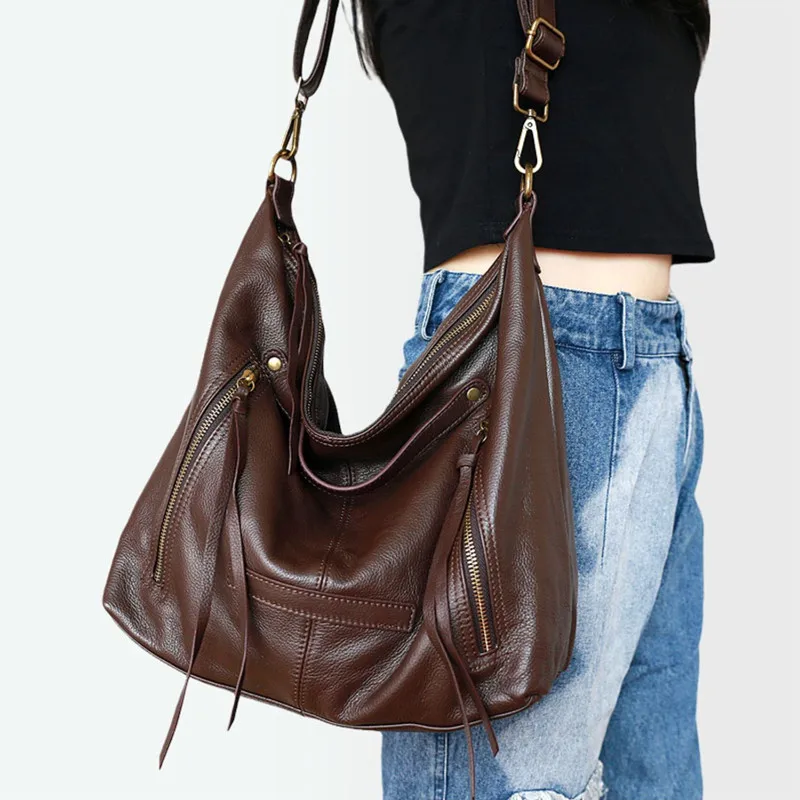 Woman Tote Bags Luxury Genuine Leather Handbags Women First Layer Cowhide Shoulder Crossbody Bag Large Capacity Top-Handle Bags