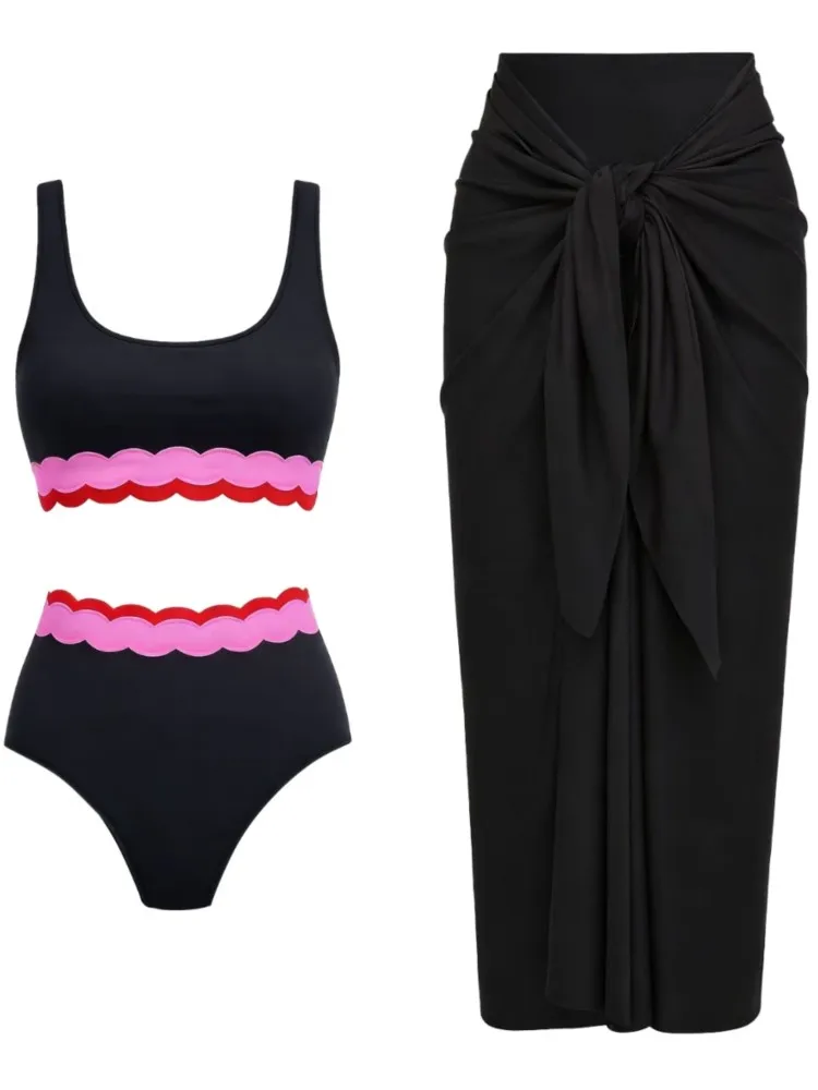 Retro Bikini Printed Fashion Bikini Sets Swimsuit And Cover Up With Skirt Tight Women's Bandage Summer Beach Luxury Elegant