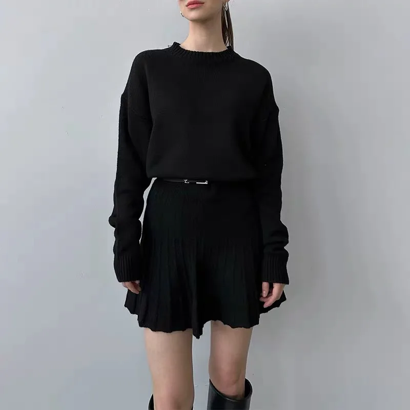 

SkirtSkirtSkirtskirt Autumn New European And American Round Neck Temperament Knitted Suit High Waist Short Skirt Dress Dreddress