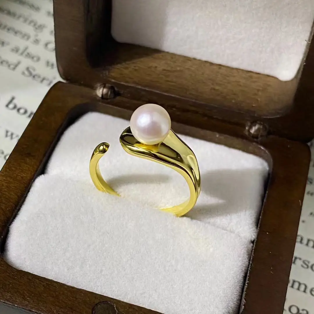 

S925 Sterling Silver Adjustable Ring Mount Settings Findings Mountings Accessory Parts Fittings for 6-7mm Pearls 5pcs/lot