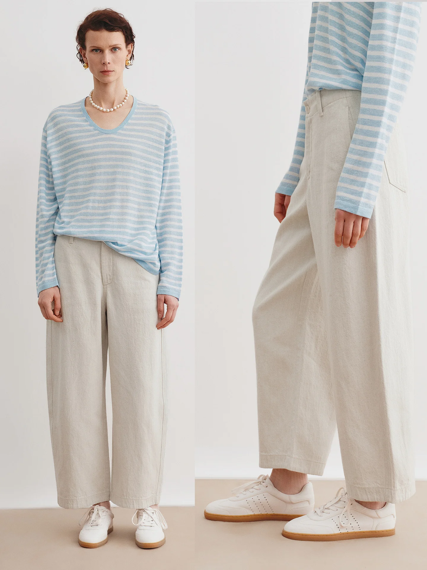 

High Waist Straight Leg Wide Leg Jeans Leser Linen Denim "Misty Tea White Bull" Casual High Fashion Women's Long Pants