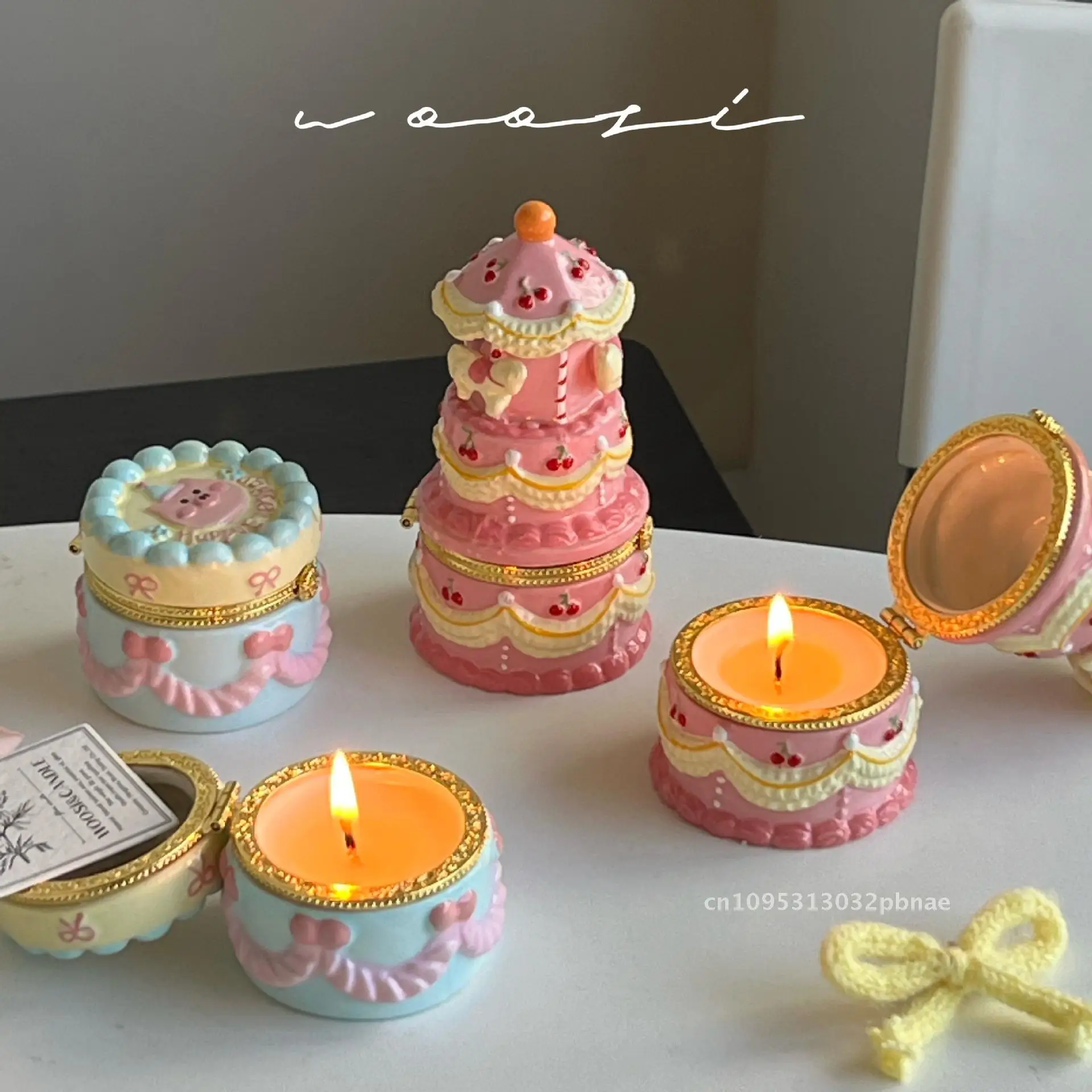 

Birthday Cake Shape Handmade Ceramic Pot Candle Vintage Cute Creative Ornaments White Tea Flavor
