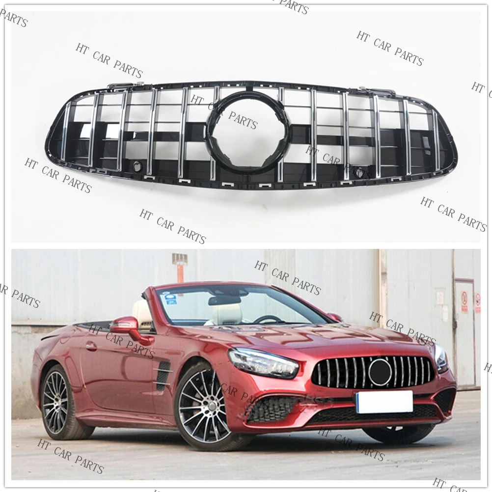 For Mercedes-Benz R231 SL-Class 2017-2020 2017 2018 2019 2020 Convertible 2-Door 1pcs Silver GT R Style Front Grill Grille