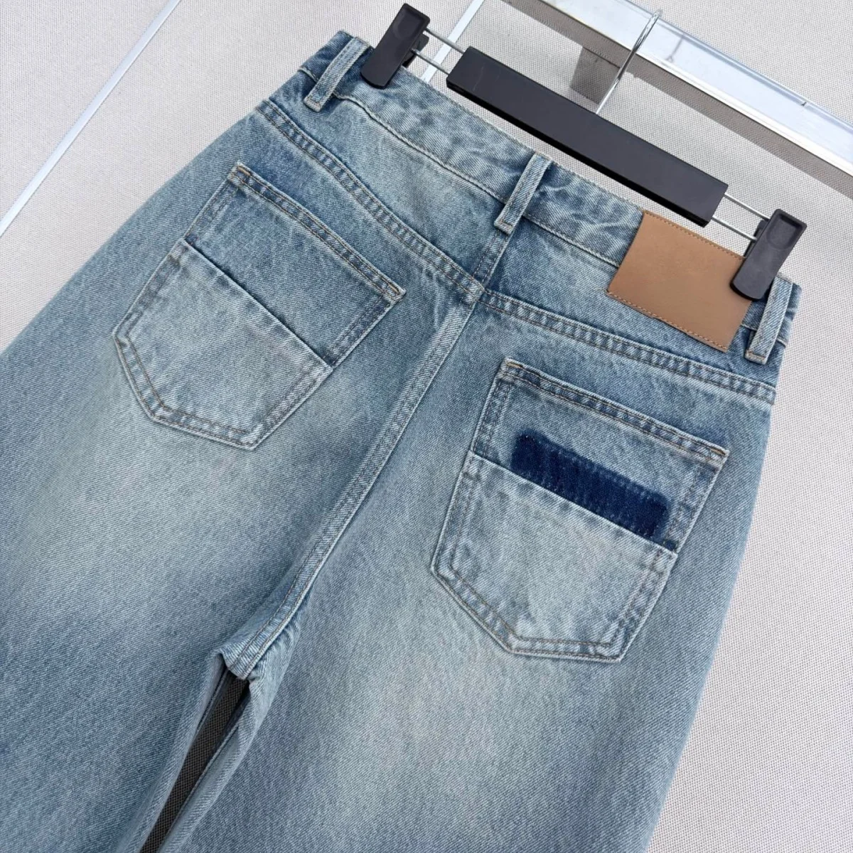 2026 high-quality women's light blue contrasting vertical wide leg denim pants--2692899