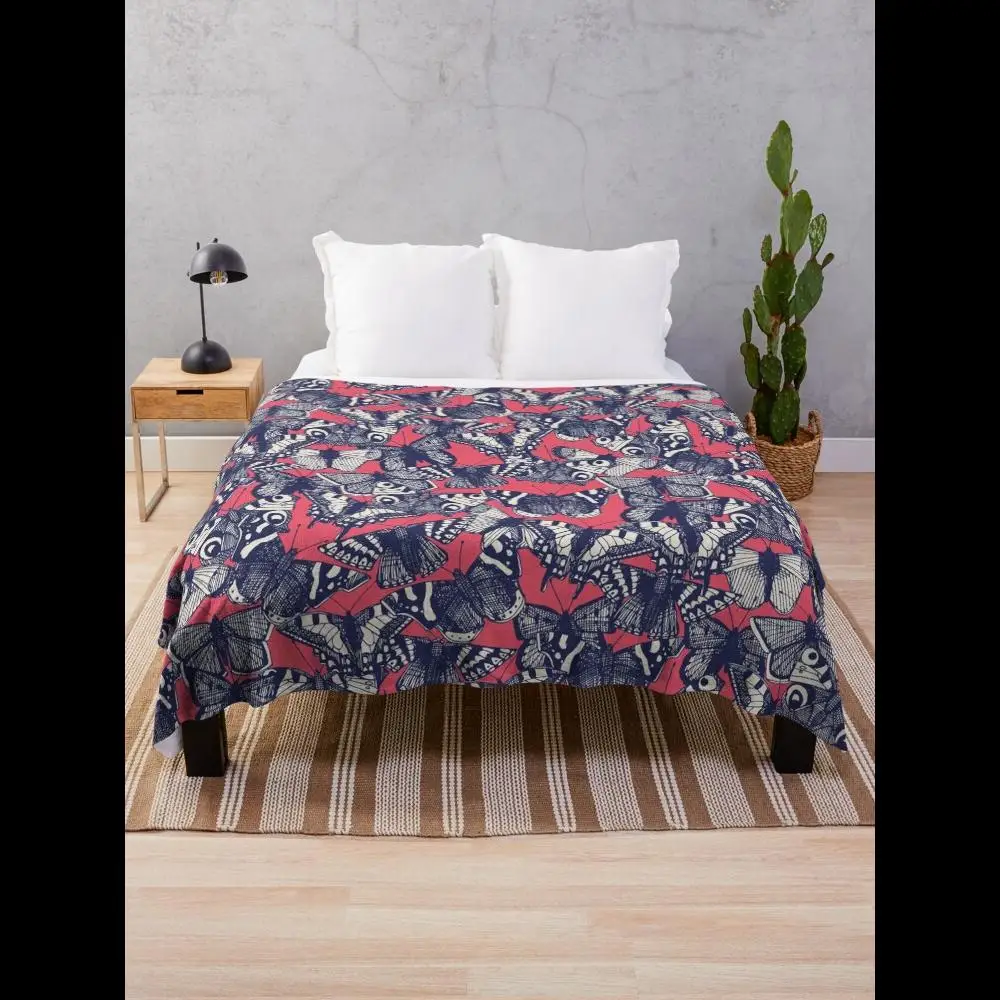 

Butterfly Strawberry Pink Throw Blanket Soft Cozy Lightweight Blanket for Bed Couch Sofa or Picnic in Pink Floral Design