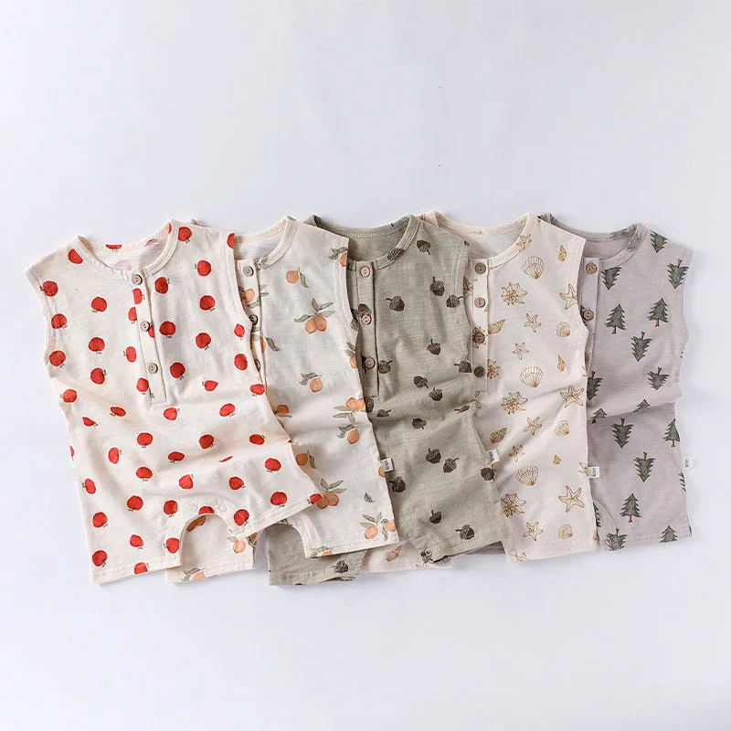 0-24M 100% Cotton Baby Romper Newborn Kid Boy Girl Summer Clothes Sleeveless Print Jumpsuit Cute Sweet New Born Playsuit Outfit