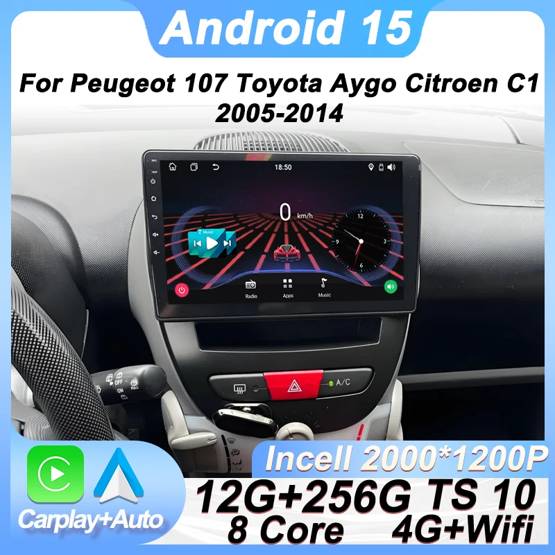 

Android 15 Carplay Stereo For Peugeot 107 Toyota Aygo Citroen C1 2005-2014 Car Radio 9 inch Touch Screen 360 Bluetooth 4G GPS FM
