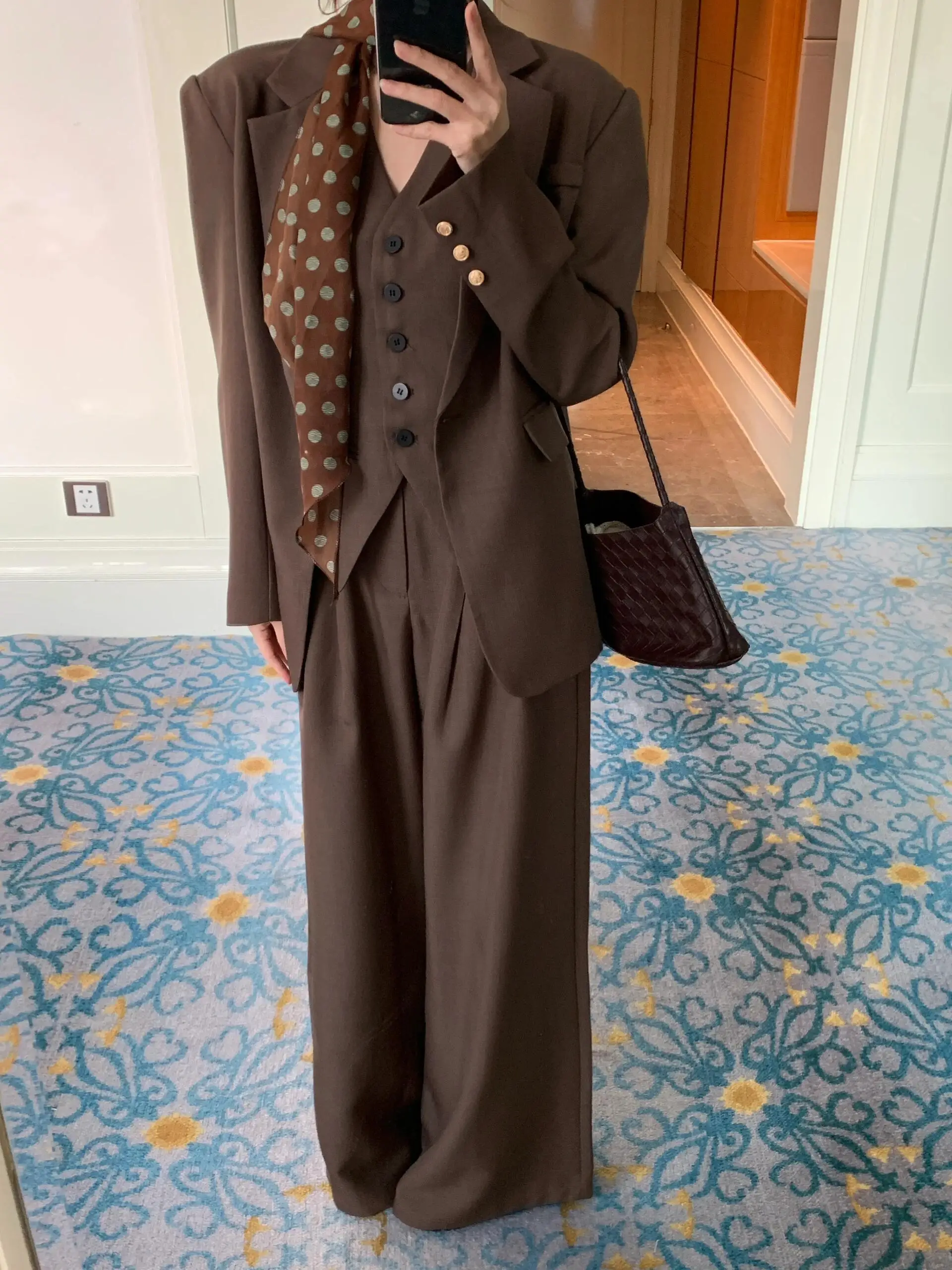 Conjunto de traje de gama alta para mujer, chaqueta ajustada y pantalones de pierna ancha, pantalones informales Sle V-Ne irt de cintura alta, Faionable