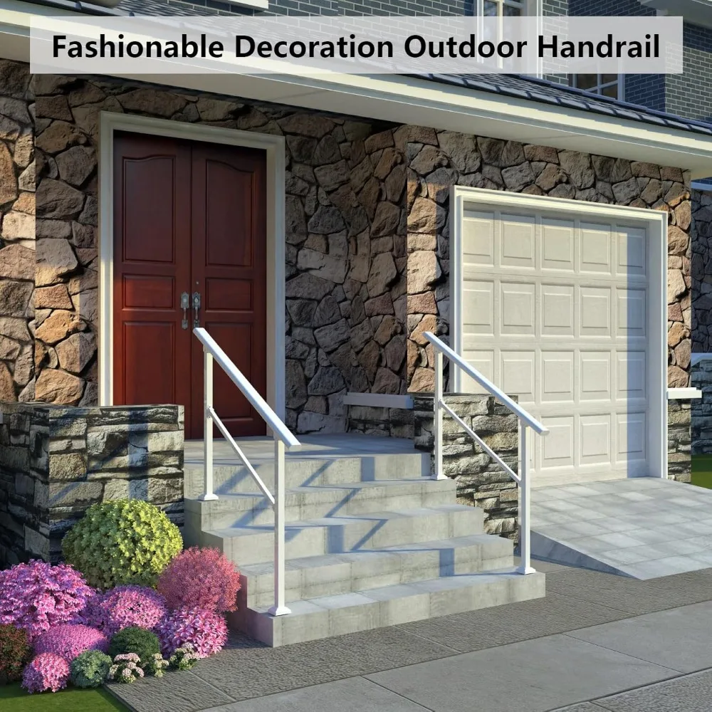 درابزين الدرج الخارجي - درابزين بيضاء من 4 خطوات للخرسانة والطوب والخشب والرخام، مناسبة للاستخدام الخارجي #4