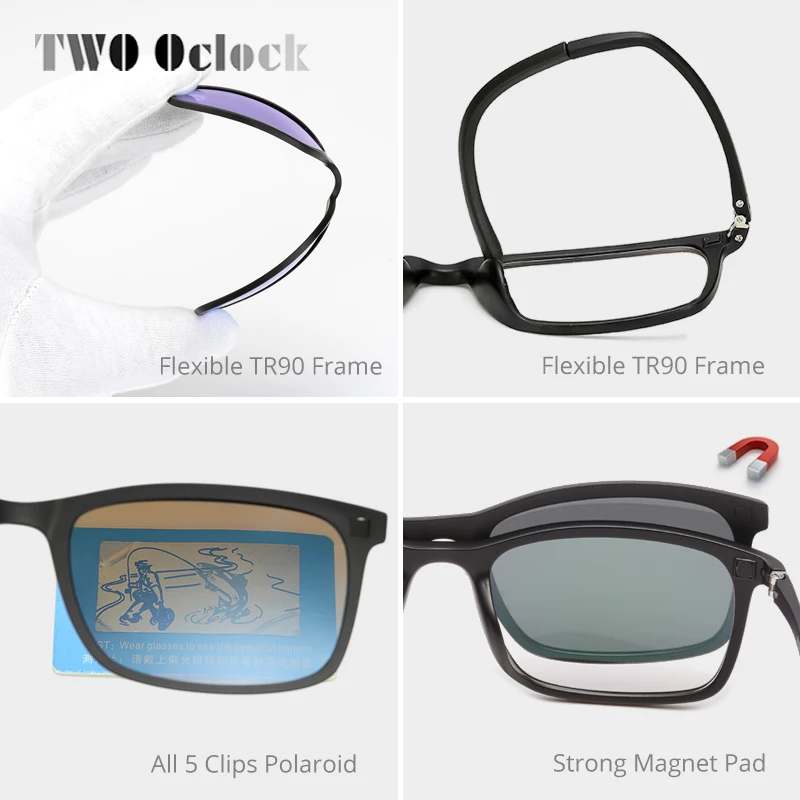 TWO Oclock Ultra-light Polarized Magnet Sunglasses Men Women Clip On Glasses TR90 Optical Frame 5 In 1 Myopia Glasses Lens 8803