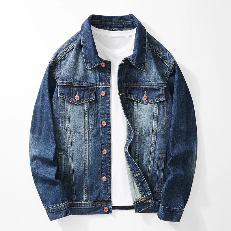 New Retro Trendy Brand High Street Simple And Versatile Cool And Stylish Washed And Worn Denim Blue Jacket For Men