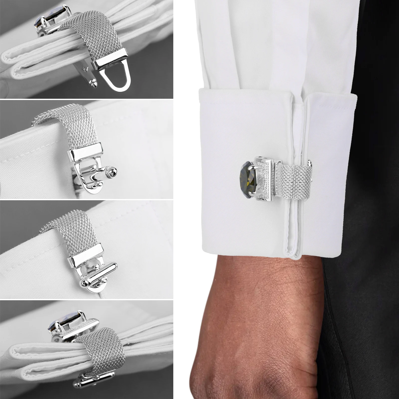 HAWSON Men Birthstone Crystal Cufflinks 17mm Color Stone Cuff Links for Wedding Business Shirt, Birthday Gift for Men