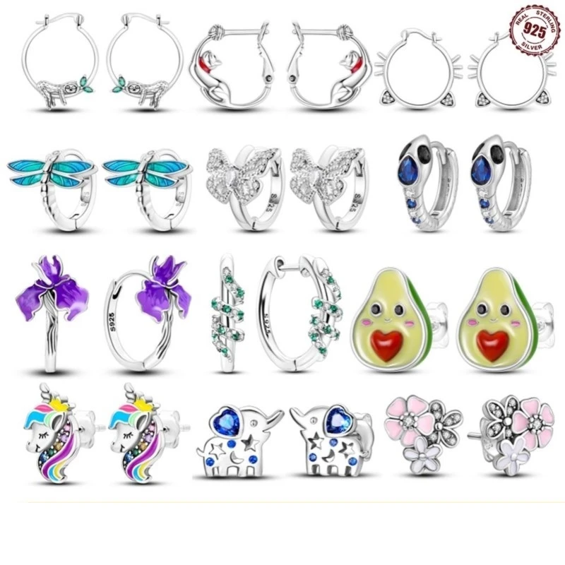 

MISEFF 36, стильные серьги-кольца из настоящего стерлингового серебра 925 пробы, серьги-кольца с изображением животного, кота, змеи для свадебного подарка, ювелирные украшения, стрекоза