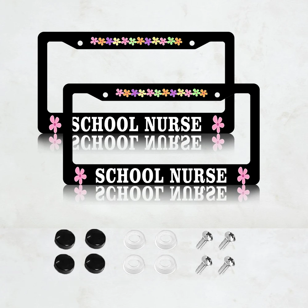 

2PC School Nurse Quotes Slim Design Licence Plate Covers Frame Flower Pattern Nurse Saying License Plate Frame