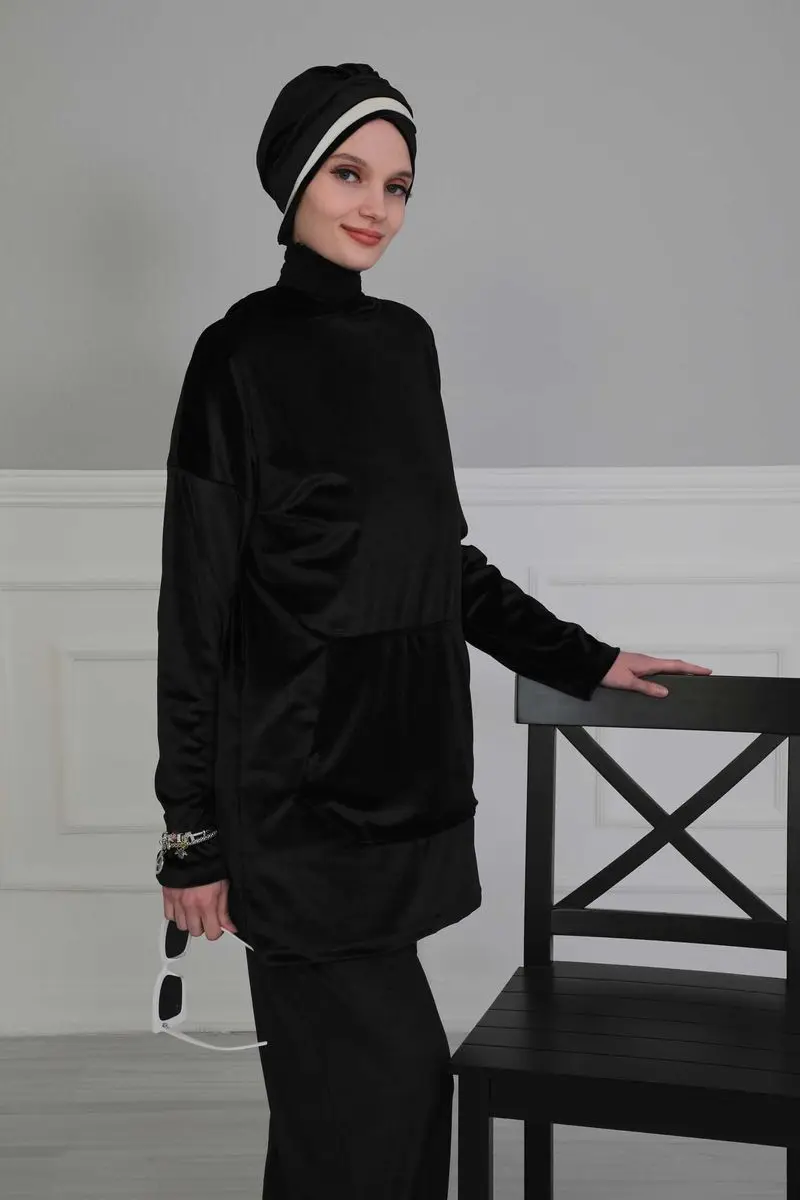 Doppel farbe samt Knochen schwarz