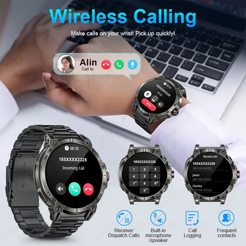 LIGE Jam Tangan Pintar AMOLED Jam Tangan Pintar Pria 760MAh Baterai Senter Pelacak Kebugaran IP68 Tahan Air Panggilan Bluetooth Jam Tangan Pintar untuk Android IOS