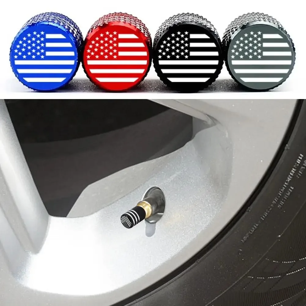 4pcs Valve Stem Caps American Flag Aluminum Auto Tire Air Rubber Ring Dustproof Universal Fits Cars Trucks Motorcycles Bicycles