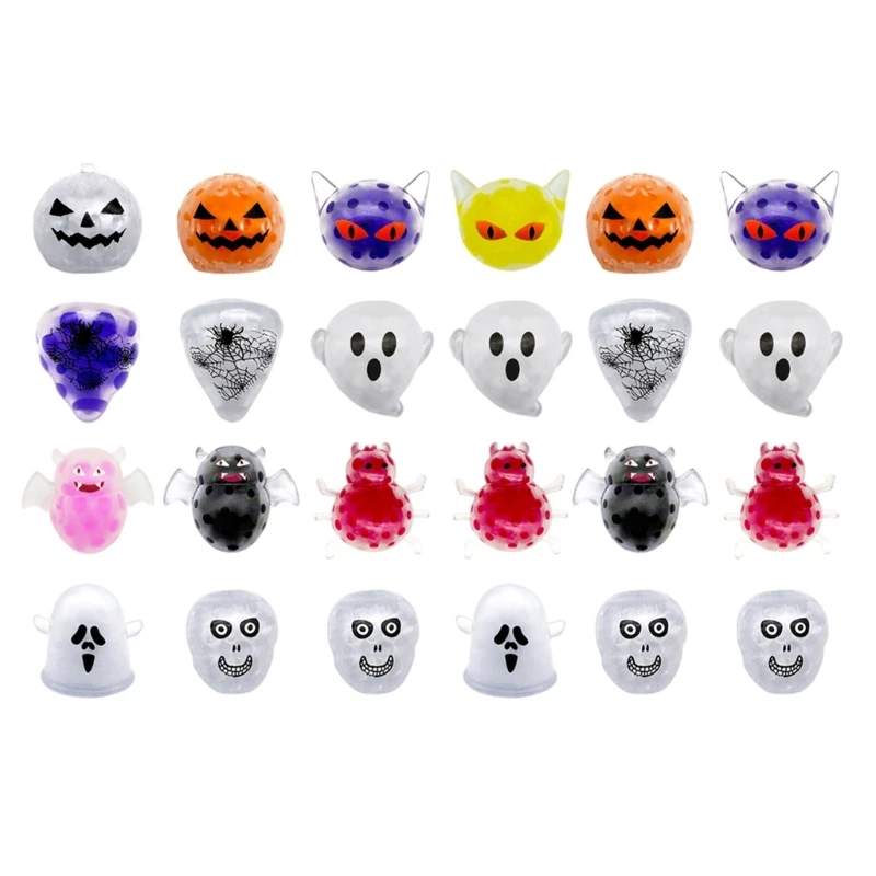 Pack of 24 Halloween Bubble Beads Stress Toy Fun Squeeze Balls for Party Favor Hand Flexibility Training Supplies