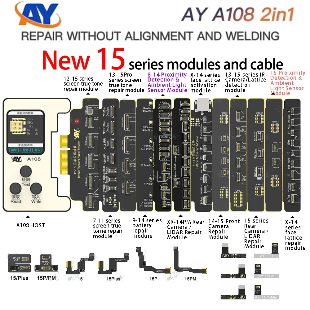 

Точечный матричный ремонтный кабель AY A108 для iPhone X/XR/XS/11/12/13/14, 15pro Max, мини точечный проектор, чтение, записи, точечная матрица, распознавание лица