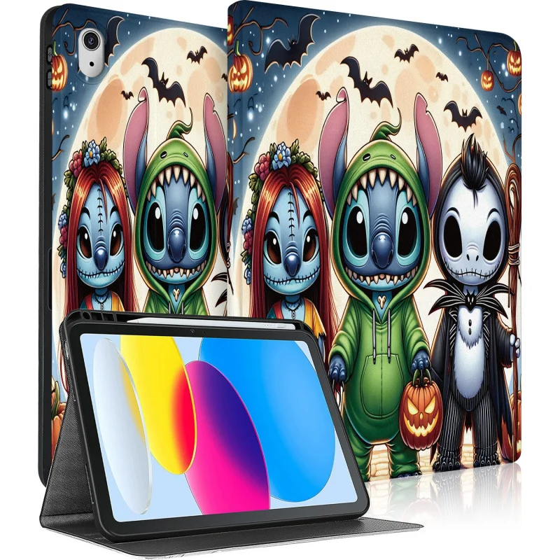 

Cartoon Fun Full Moon Bat Case for iPad A16 2025 11th Gen 11in /2022 10th 10.9in Auto Wake/Sleep Tablet Cover Jack Lantern case