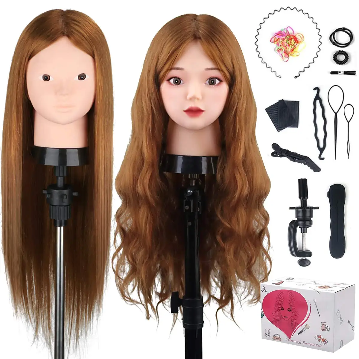 80% Real Hair Doll Head For Hairstyles Mannequin Head Hair Training Head Braid Hairdressing Practice Hair Styling Child Gift