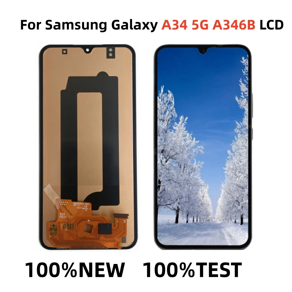 For Samsung Galaxy A34 LCD Display Touch Screen Digitizer Assembly for Samsung A34 5G A346E A346B Screen Replacement with frame
